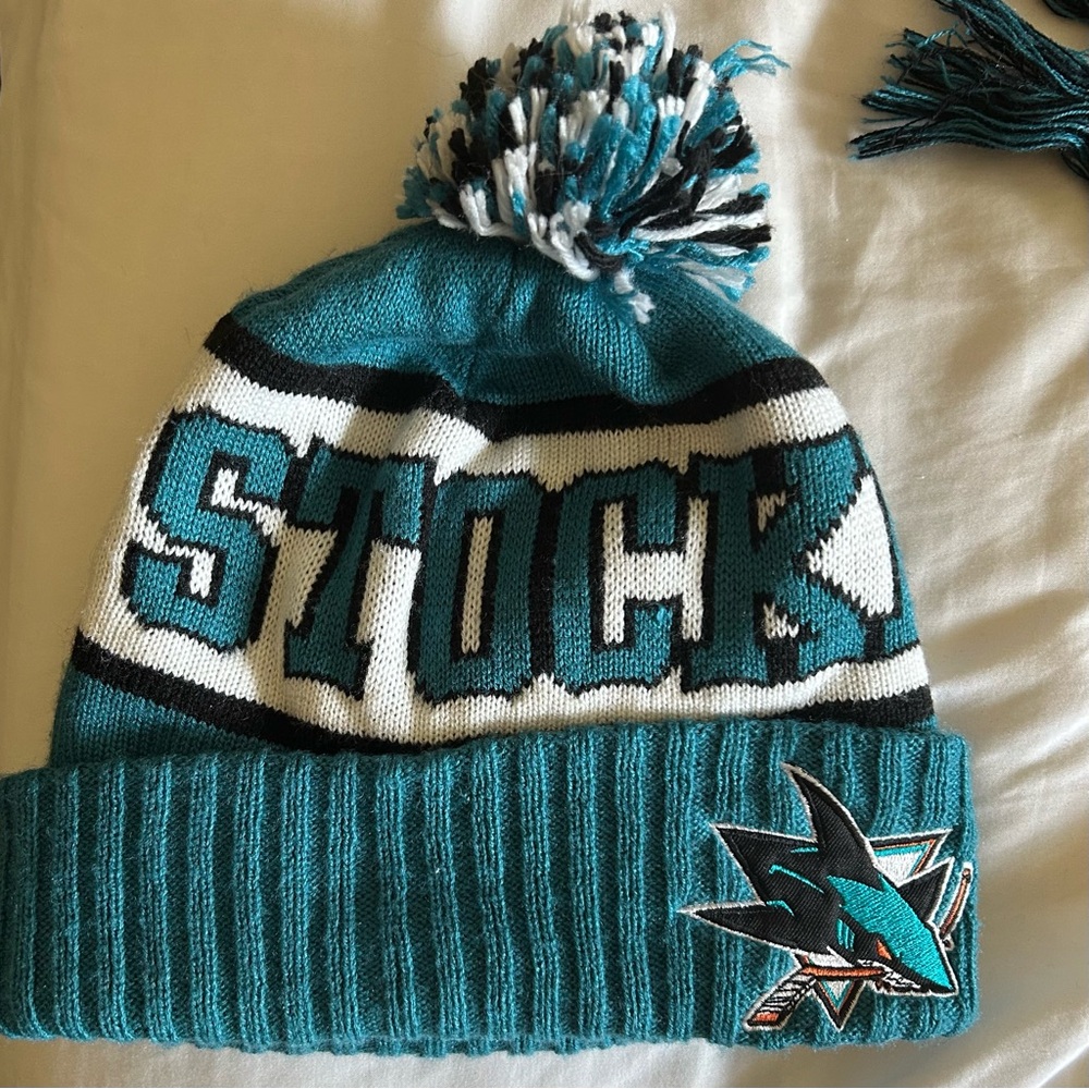 SAN JOSE SHARKS 2010 STOCKHOLM Season Opener
Scarf and Pom Pom Beanie!!